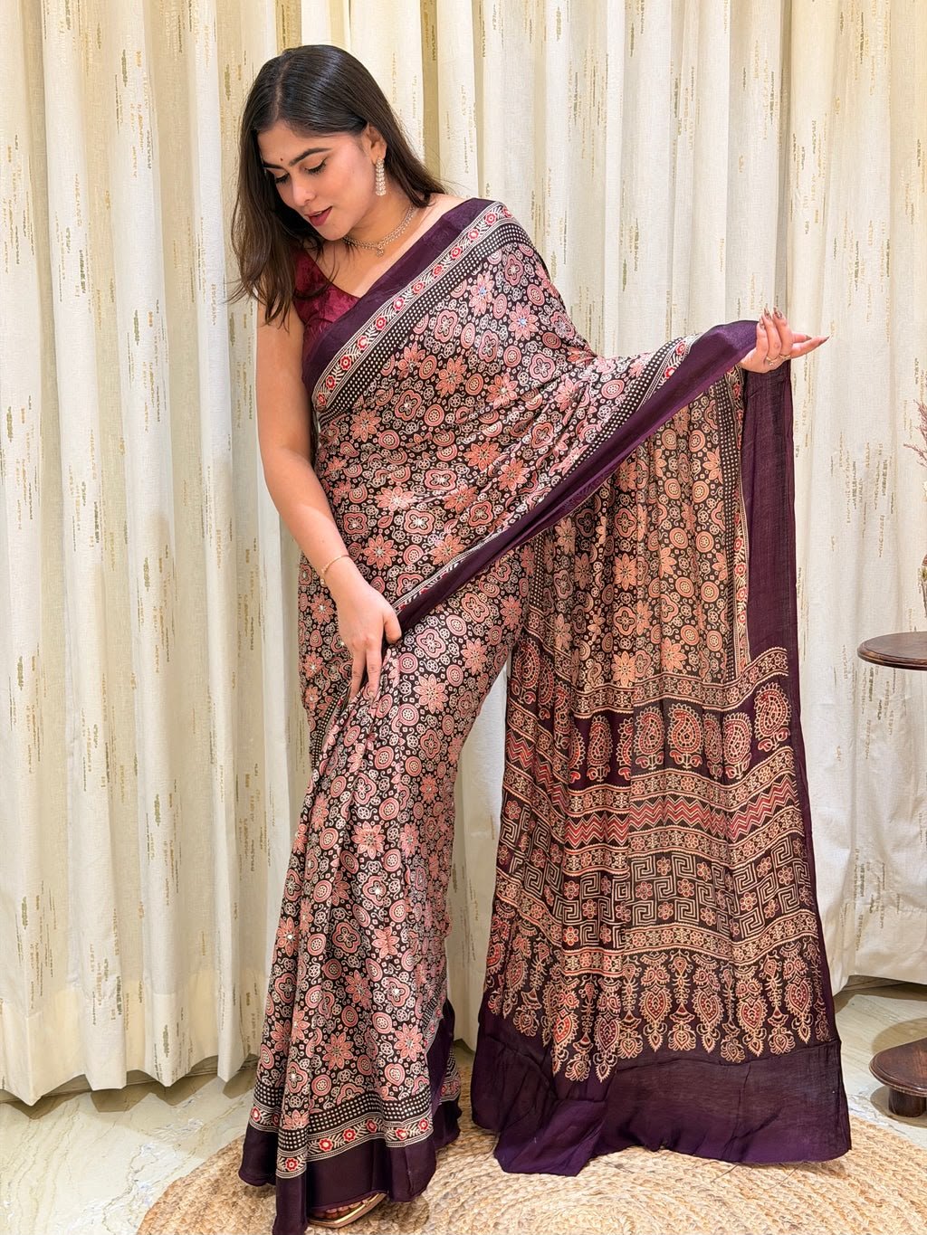 Ajrakh Silk Saree